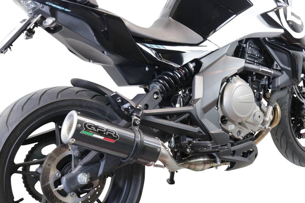 GPR exhaust compatible with Cf Moto 650 Nk 2021-2024, M3 Poppy , Homologated legal slip-on exhaust including removable db killer, link pipe and catalyst 