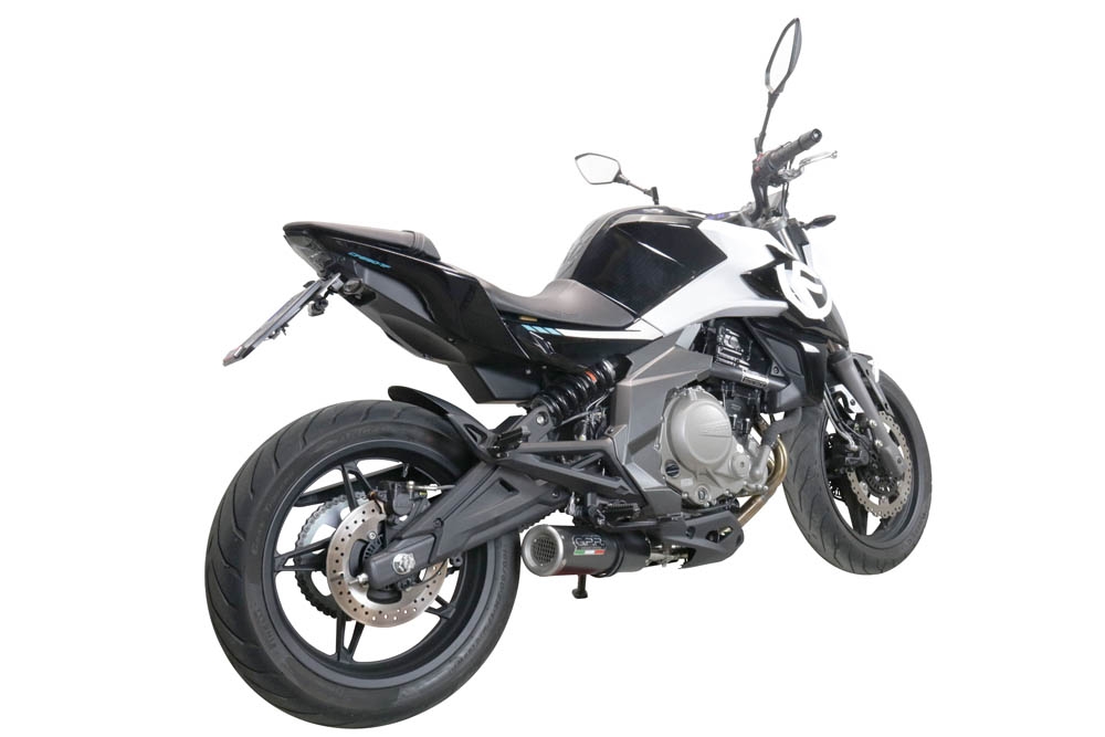 Exhaust compatible with Cf Moto 650 Nk 2021-2024, M3 Black Titanium, Slip-on exhaust including link pipe and removable db killer 