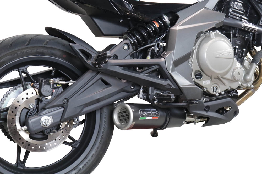 Exhaust compatible with Cf Moto 650 Nk 2021-2024, M3 Black Titanium, Slip-on exhaust including link pipe and removable db killer 