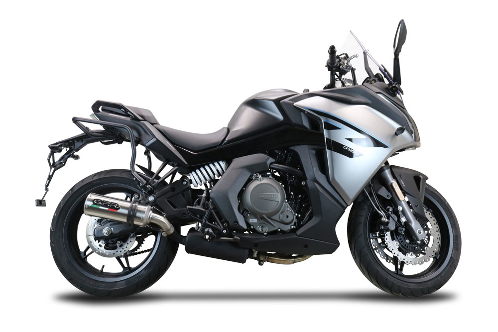 Exhaust compatible with Cf Moto 650 Gt 2025-2026, M3 Titanium Natural, Slip-on exhaust including removable db killer and link pipe, EPA-compliant 