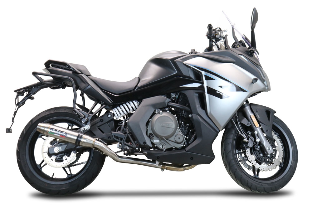 Exhaust compatible with Cf Moto 650 Gt 2022-2024, Deeptone Inox, Slip-on exhaust including link pipe and removable db killer 