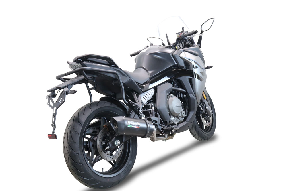 Exhaust compatible with Cf Moto 650 Gt 2022-2024, Furore Nero, Slip-on exhaust including link pipe and removable db killer 