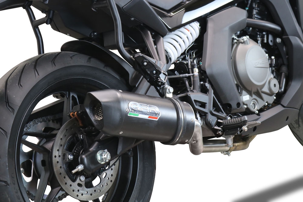 Exhaust compatible with Cf Moto 650 Gt 2022-2024, Furore Nero, Slip-on exhaust including link pipe and removable db killer 