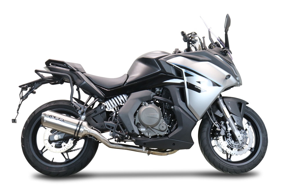 Exhaust compatible with Cf Moto 650 Gt 2022-2024, Satinox , Slip-on exhaust including link pipe and removable db killer 