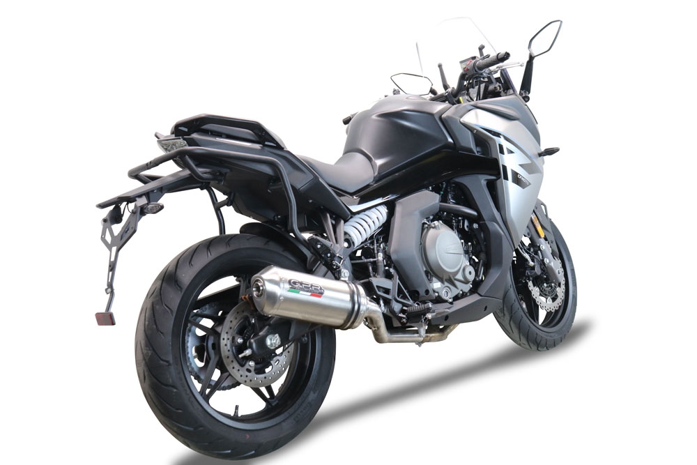 Exhaust compatible with Cf Moto 650 Gt 2022-2024, Satinox , Slip-on exhaust including link pipe and removable db killer 