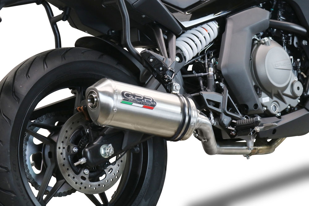 Exhaust compatible with Cf Moto 650 Gt 2022-2024, Satinox , Slip-on exhaust including link pipe and removable db killer 