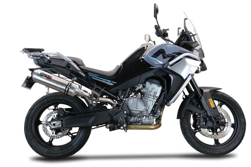 Exhaust compatible with Cf Moto 800 Mt Sport 2022-2024, Satinox , Slip-on exhaust including removable db killer and link pipe, EPA-compliant 