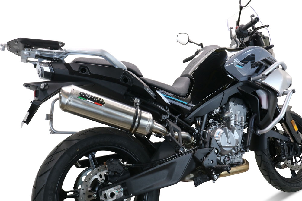Exhaust compatible with Cf Moto 800 Mt Sport 2022-2024, Satinox , Slip-on exhaust including removable db killer and link pipe, EPA-compliant 