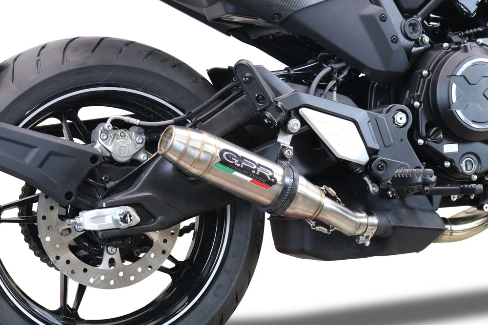 GPR exhaust compatible with Cf Moto 700 CL-X Adv 2022-2024, Deeptone Inox, Homologated legal slip-on exhaust including removable db killer and link pipe 