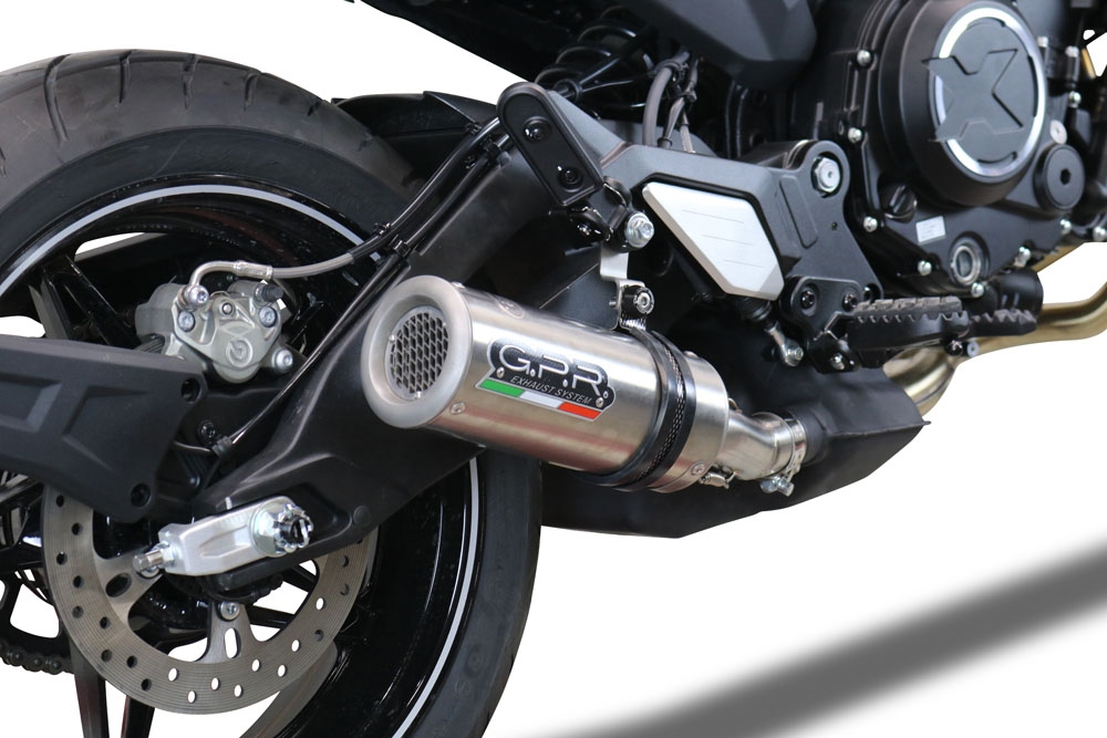 GPR exhaust compatible with Cf Moto 700 CL-X Sport 2025-2026, M3 Titanium Natural, Homologated legal slip-on exhaust including removable db killer and link pipe 