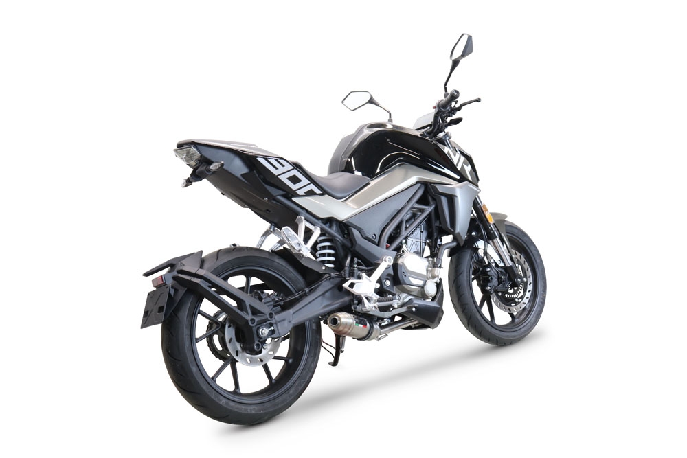 Exhaust compatible with Cf Moto 300 NK 2022-2024, Deeptone Inox, Full system exhaust, including removable db killer 