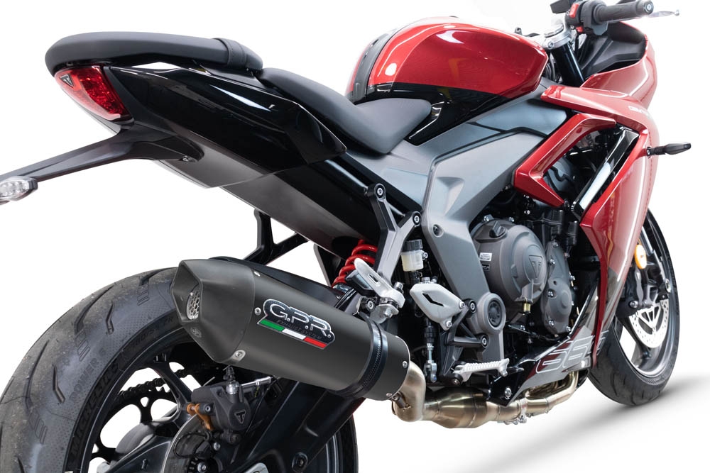 GPR exhaust compatible with Triumph Daytona 660 2023-2025, New Grand Prix Evo Black Titanium, Homologated legal full system exhaust, including removable db killer and catalyst 