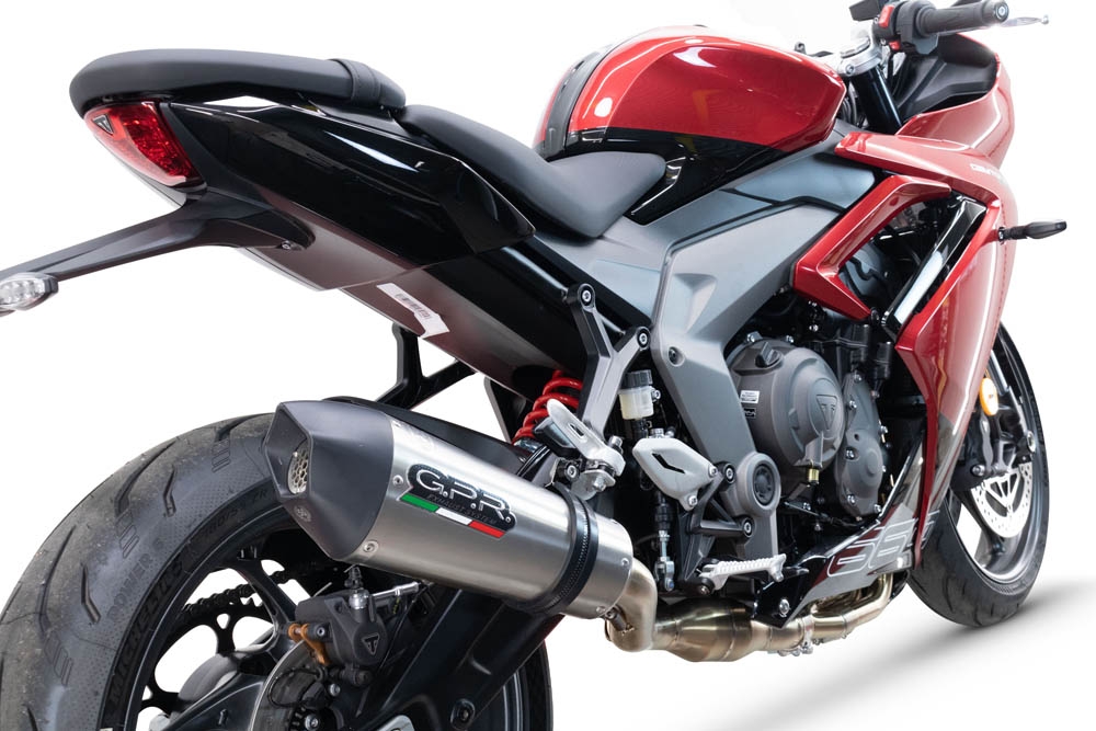 GPR exhaust compatible with Triumph Daytona 660 2023-2025, New Grand Prix Evo Titanium, Homologated legal full system exhaust, including removable db killer and catalyst 