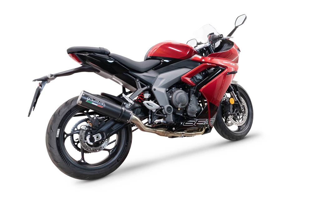 GPR exhaust compatible with Triumph Daytona 660 2023-2025, M3 Black Titanium, Homologated legal full system exhaust, including removable db killer and catalyst 