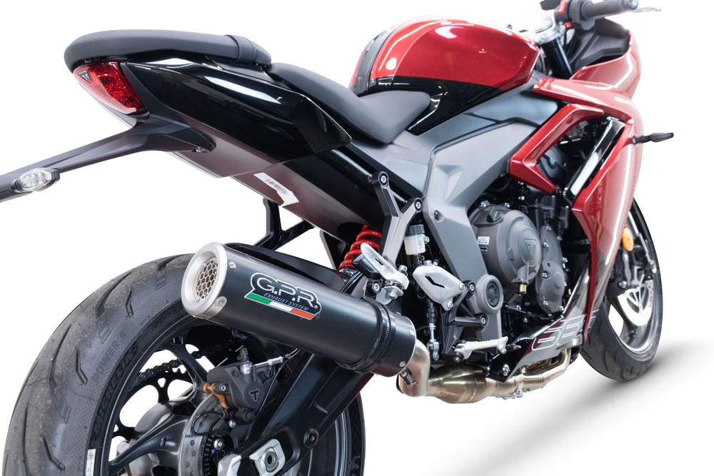 GPR exhaust compatible with Triumph Daytona 660 2023-2025, M3 Black Titanium, Homologated legal full system exhaust, including removable db killer and catalyst 