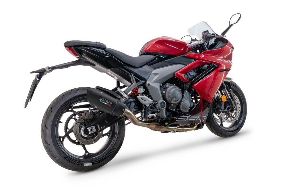 GPR exhaust compatible with  Triumph Daytona 660 2023-2025, New Grand Prix Evo Black Titanium, Full system exhaust, including removable db killer  