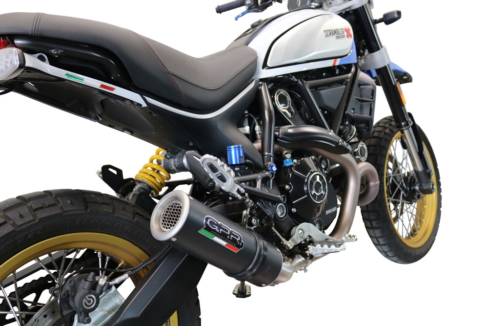 GPR exhaust compatible with Ducati Scrambler 800 Desert Sled -DS Fasthouse 2021-2024, M3 Black Titanium, Homologated legal slip-on exhaust including removable db killer, link pipe and catalyst 