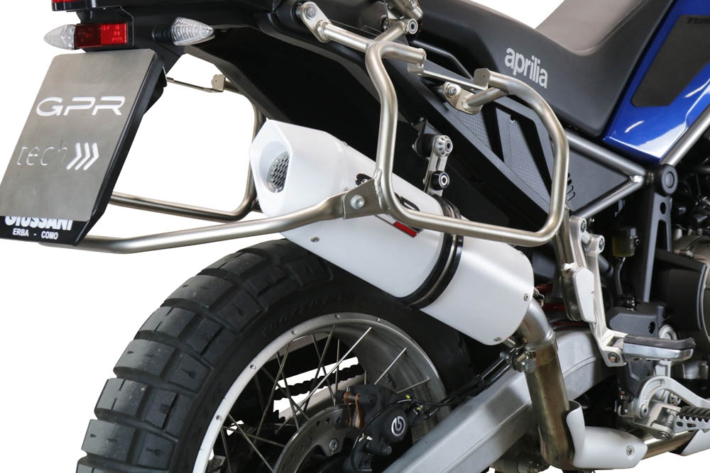 Exhaust compatible with Aprilia Tuareg 660 2021-2024, Albus Evo4, Slip-on exhaust including removable db killer and link pipe, EPA-compliant 
