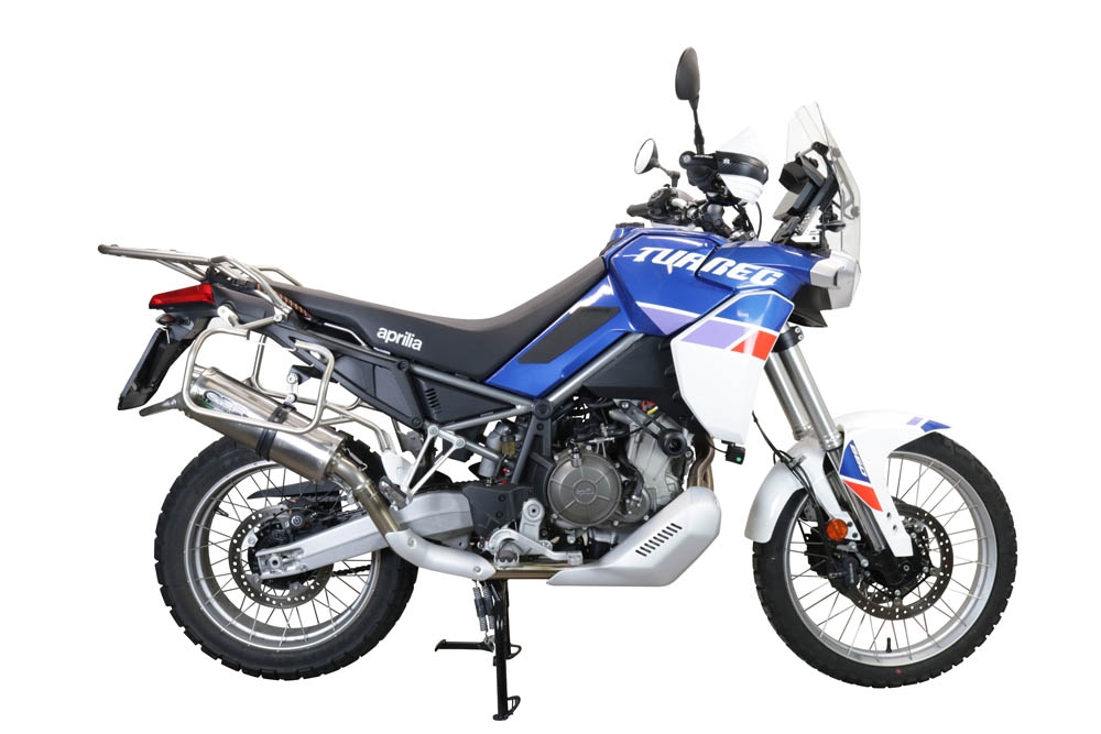Exhaust compatible with Aprilia Tuareg 660 2021-2024, Dual Inox, Slip-on exhaust including removable db killer and link pipe, EPA-compliant 