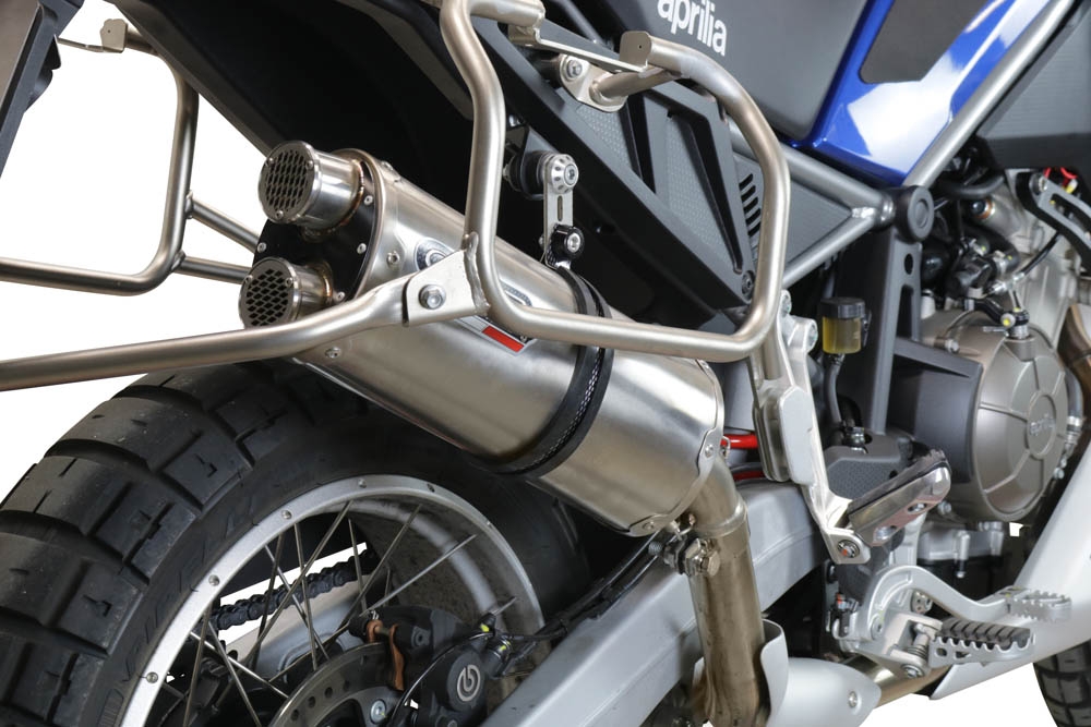 Exhaust compatible with Aprilia Tuareg 660 2021-2024, Dual Inox, Slip-on exhaust including removable db killer and link pipe, EPA-compliant 