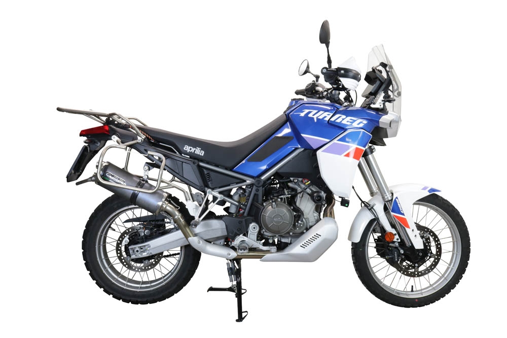 Exhaust compatible with Aprilia Tuareg 660 2021-2024, Dual Poppy, Slip-on exhaust including removable db killer and link pipe, EPA-compliant 