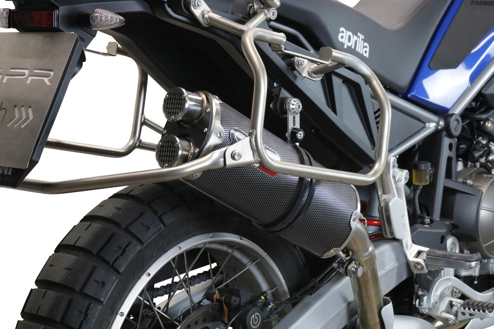 Exhaust compatible with Aprilia Tuareg 660 2021-2024, Dual Poppy, Slip-on exhaust including removable db killer and link pipe, EPA-compliant 
