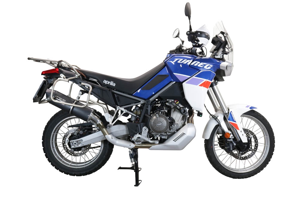 Exhaust compatible with Aprilia Tuareg 660 2021-2024, Furore Evo4 Nero, Slip-on exhaust including removable db killer and link pipe, EPA-compliant 