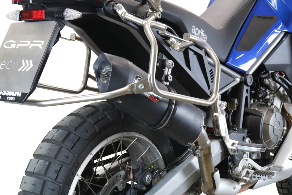 Exhaust compatible with Aprilia Tuareg 660 2021-2024, Furore Evo4 Nero, Slip-on exhaust including removable db killer and link pipe, EPA-compliant 