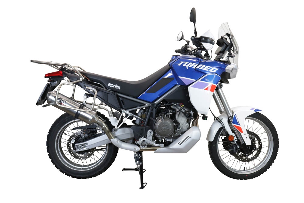 Exhaust compatible with Aprilia Tuareg 660 2021-2024, Satinox , Slip-on exhaust including removable db killer and link pipe, EPA-compliant 