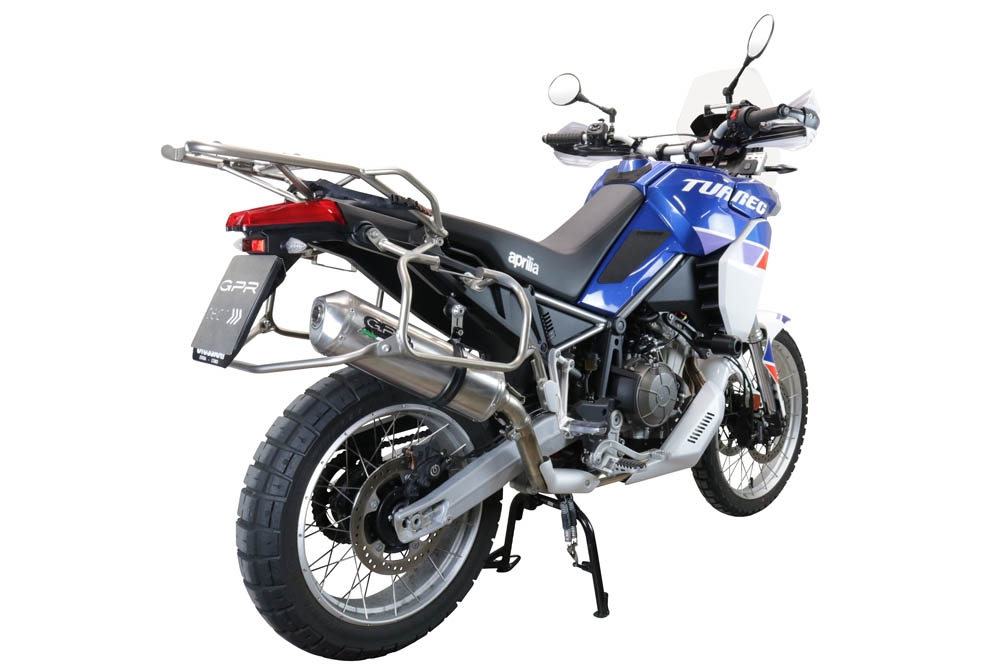 Exhaust compatible with Aprilia Tuareg 660 2021-2024, Satinox , Slip-on exhaust including removable db killer and link pipe, EPA-compliant 