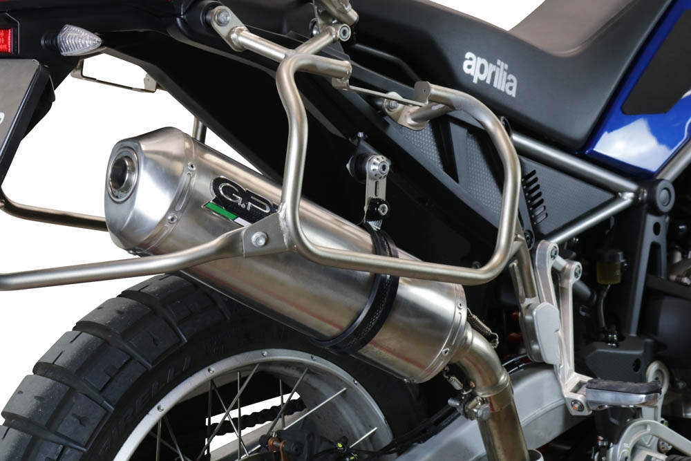 Exhaust compatible with Aprilia Tuareg 660 2021-2024, Satinox , Slip-on exhaust including removable db killer and link pipe, EPA-compliant 