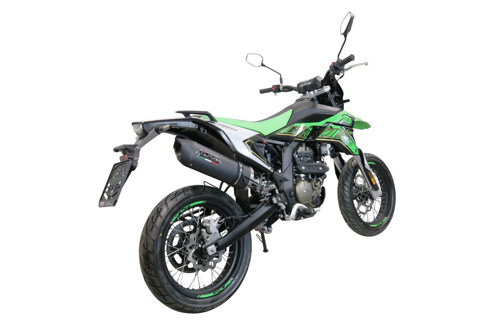 Exhaust compatible with KL MOTOR KXE 125 2022-2023, Furore Evo4 Nero, Slip-on exhaust including link pipe and removable db killer 
