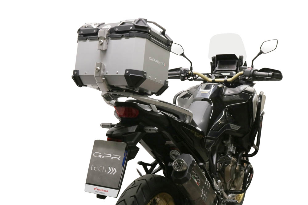 Top case GPR TECH compatible with  Honda Crf 1100 L Africa Twin 2020/2024 e5 GPR TECH Top case in aluminum, silver color with specific plate included Capacity 35 LT.