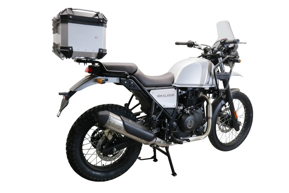 Top case GPR TECH compatible with  Royal Enfield Himalayan 410 2017/2023 GPR TECH Top case in aluminum, silver color with specific plate included Capacity 26 LT.