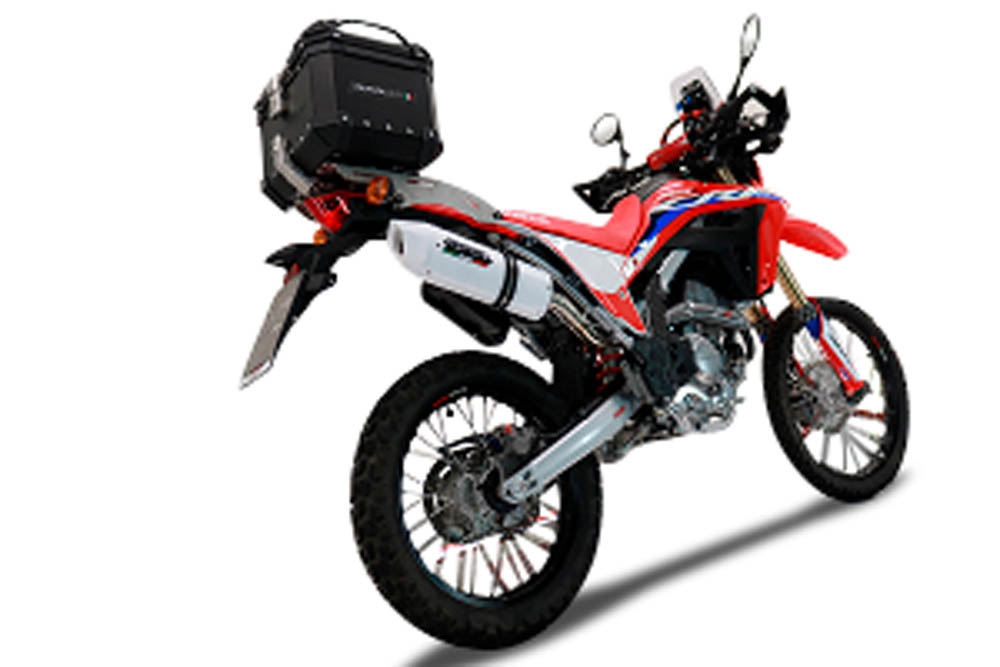 Top case GPR TECH compatible with  Honda Crf 300 L / Rally 2021/2024 e5 GPR TECH Top case in aluminum, black color including, roof rack and specific plate Capacity 26 LT.