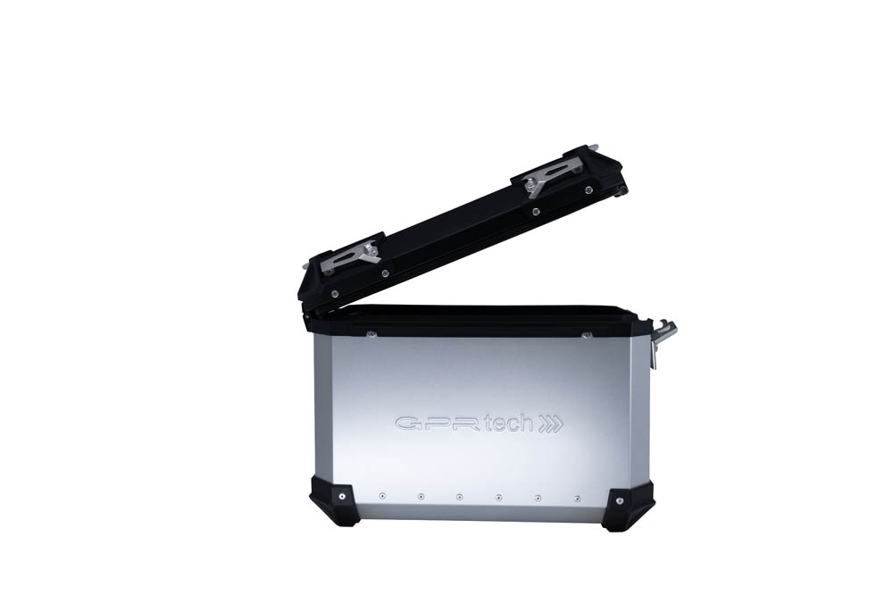 GPR TECH compatible with  Ktm SMT 890 2023/2024 e5 GPR TECH Pair of side cases aluminum made, silver color with specific pannier holder Capacity 38 LT. + 38 LT.