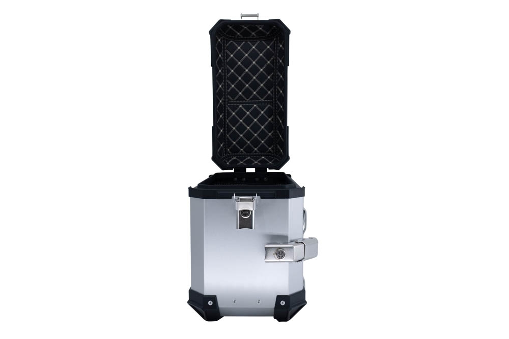GPR TECH compatible with  Suzuki V-Strom 1050 Xt/De 2020/2024 e5 GPR TECH Pair of side cases aluminum made with contoured right side, silver color with specific pannier holder Capacity 38 LT. + 32 LT.