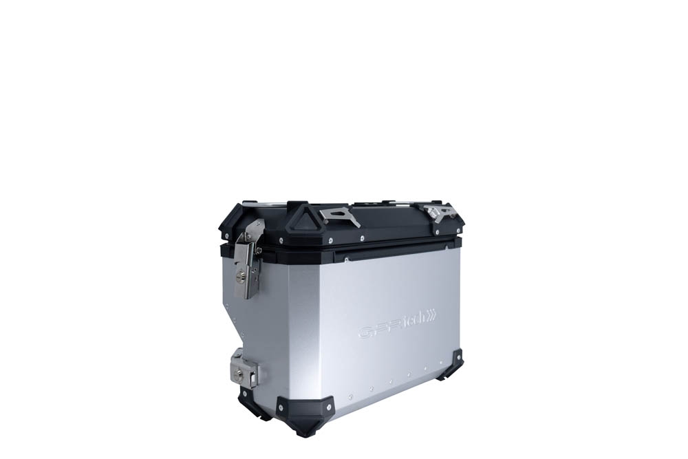 GPR TECH compatible with  Suzuki V-Strom 1050 Xt/De 2020/2024 e5 GPR TECH Pair of side cases aluminum made with contoured right side, silver color with specific pannier holder Capacity 38 LT. + 32 LT.