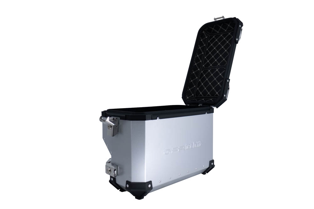 GPR TECH compatible with  Suzuki V-Strom 1050 Xt/De 2020/2024 e5 GPR TECH Pair of side cases aluminum made with contoured right side, silver color with specific pannier holder Capacity 38 LT. + 32 LT.
