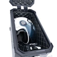 GPR TECH compatible with  Suzuki V-Strom 1050 Xt/De 2020/2024 e5 GPR TECH Pair of side cases aluminum made with contoured right side, silver color with specific pannier holder Capacity 38 LT. + 32 LT.