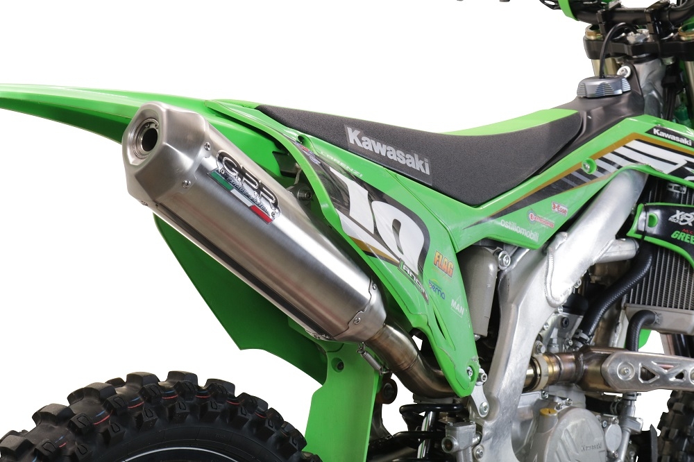 Exhaust compatible with Kawasaki KX250F 2021-2023, Pentacross Inox, Slip-on exhaust, including link pipe and removable db killer spark/arrestor 