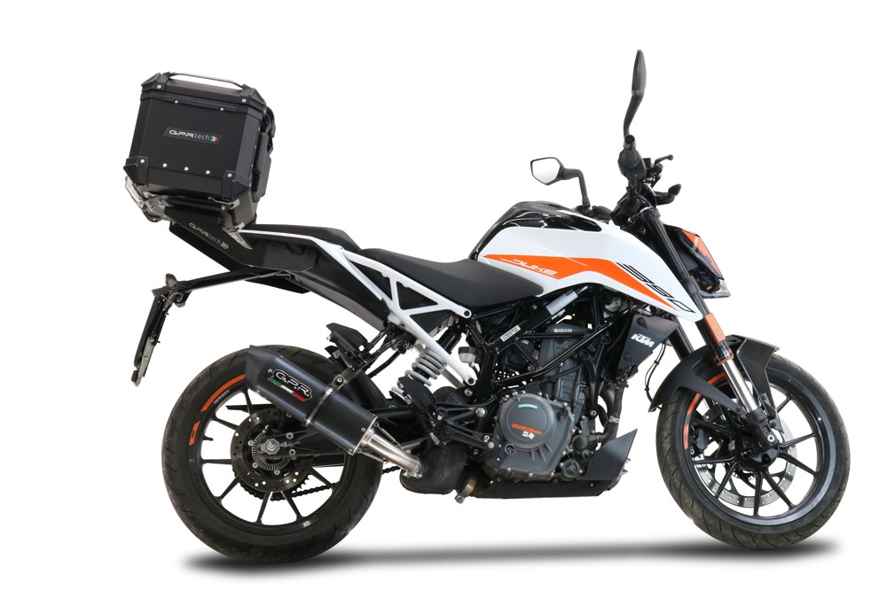 Top case GPR TECH compatible with  Ktm Duke 390 2021/2023 e5 GPR TECH Top case in aluminum, black color including, roof rack and specific plate Capacity 26 LT.