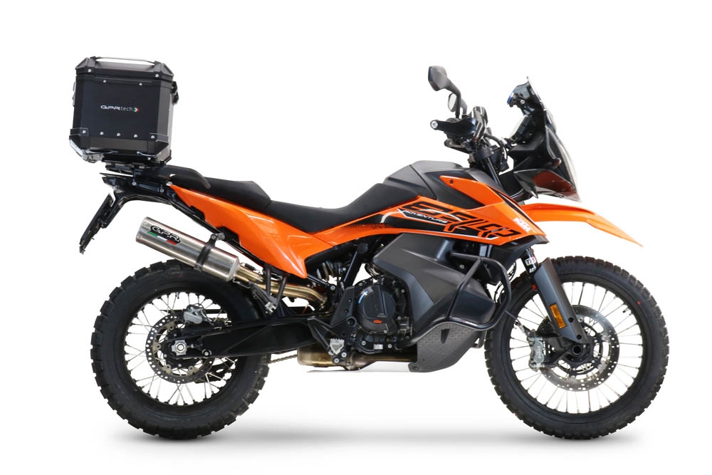 Top case GPR TECH compatible with  Ktm Adventure 890 L 2021/2024 e5 GPR TECH Top case in aluminum, black color with specific plate included Capacity 55 LT.