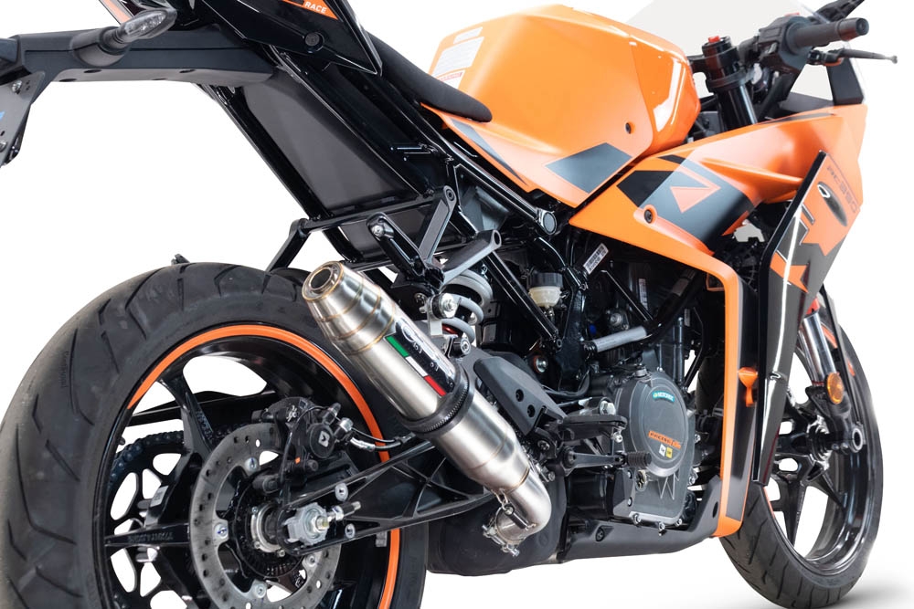 Exhaust compatible with Ktm RC 390 2022-2024, Deeptone Inox, Slip-on exhaust including removable db killer and link pipe 
