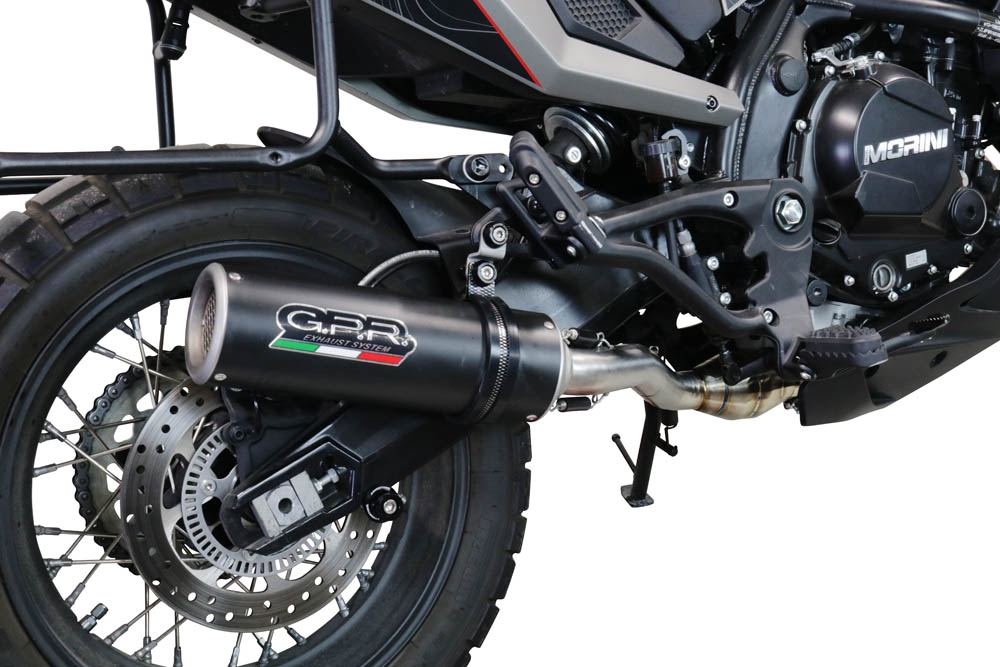 GPR exhaust compatible with Moto Morini X-CAPE 650 2021-2024, M3 Black Titanium, Homologated legal Mid-full system exhaust, including removable db killer and catalyst  