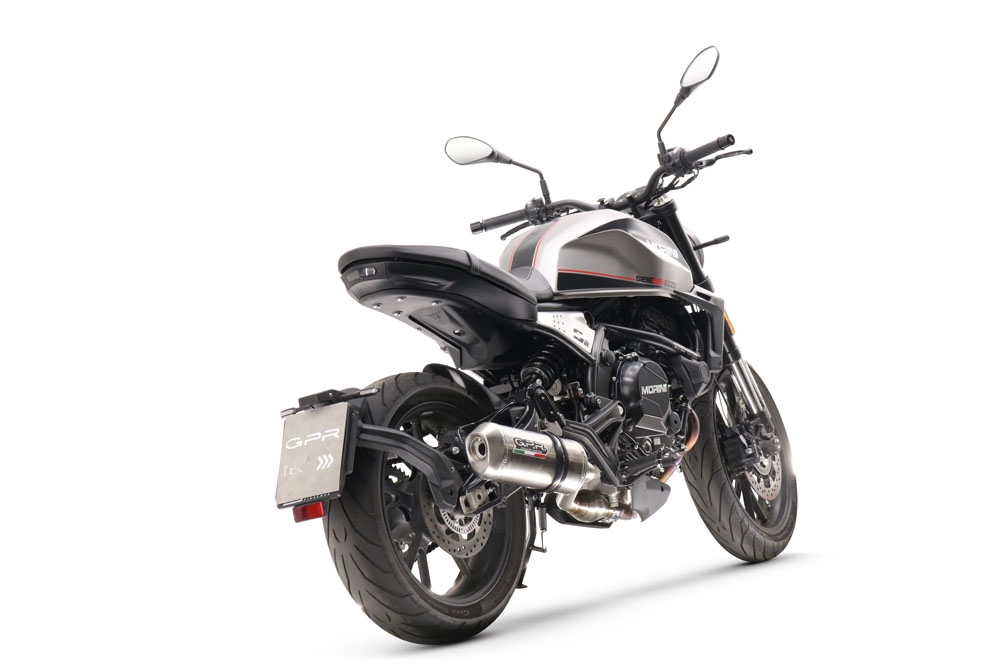 Exhaust compatible with Moto Morini Seiemmezzo Str 2022-2024, Satinox , Slip-on exhaust including link pipe and removable db killer 