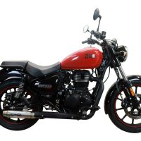 Exhaust compatible with Royal Enfield Meteor 350 2021-2023, Deeptone Inox, Slip-on exhaust including link pipe and removable db killer 