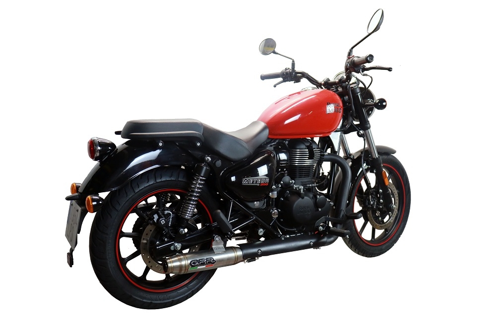Exhaust compatible with Royal Enfield Meteor 350 2021-2023, Deeptone Inox, Slip-on exhaust including link pipe and removable db killer 