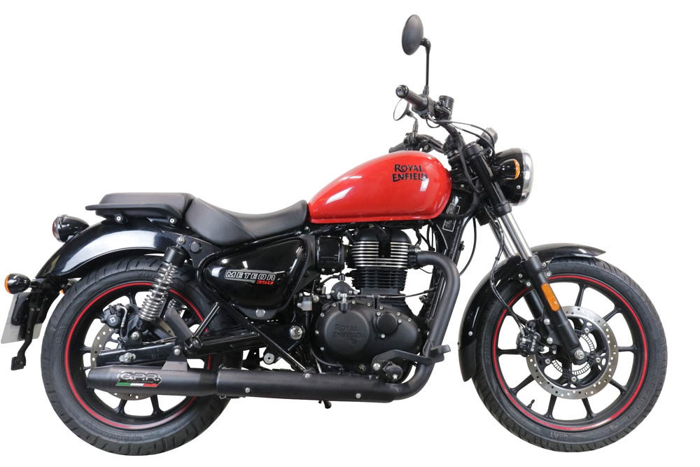 Exhaust compatible with Royal Enfield Meteor 350 2021-2023, Deeptone Nero, Slip-on exhaust including link pipe and removable db killer 