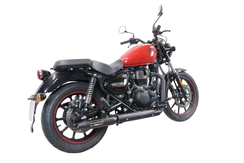 Exhaust compatible with Royal Enfield Meteor 350 2021-2023, Deeptone Nero, Slip-on exhaust including link pipe and removable db killer 